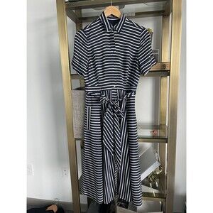 J. Crew Women's Maxi Dress Size 4 Blue White Stripe 100% Silk Maxi Button Down